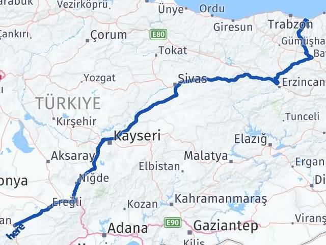 Karaman Köprübaşı Trabzon Arası Kaç Km - Yol Haritası