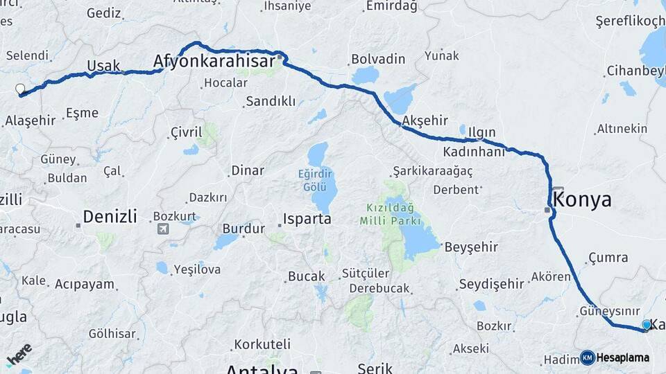 Karaman Kula Manisa Arası Kaç Km - Yol Haritası