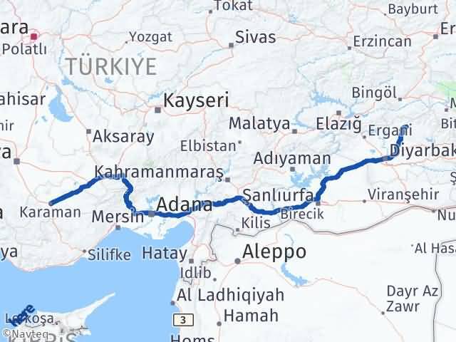 Karaman Lice Diyarbakır Arası Kaç Km - Yol Haritası