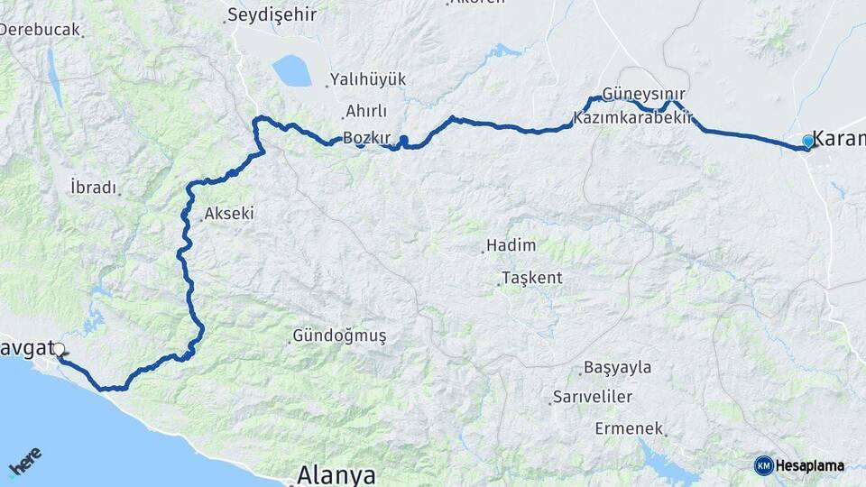 Karaman Manavgat Antalya Arası Kaç Km - Yol Haritası