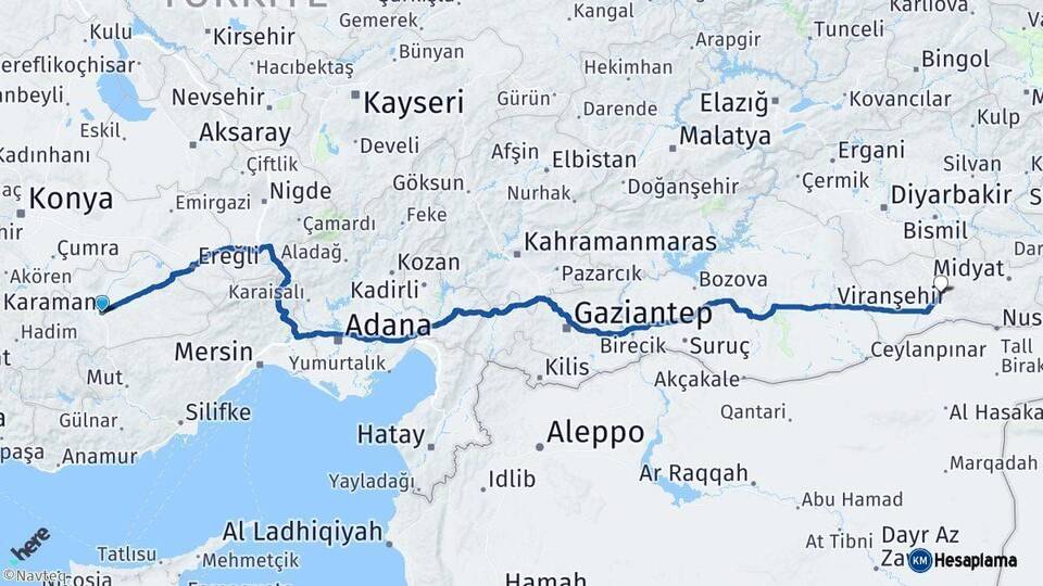 Karaman Mardin Arası Kaç Km - Yol Haritası