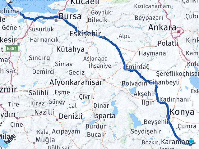 Karaman Marmara Balıkesir Arası Kaç Km - Yol Haritası