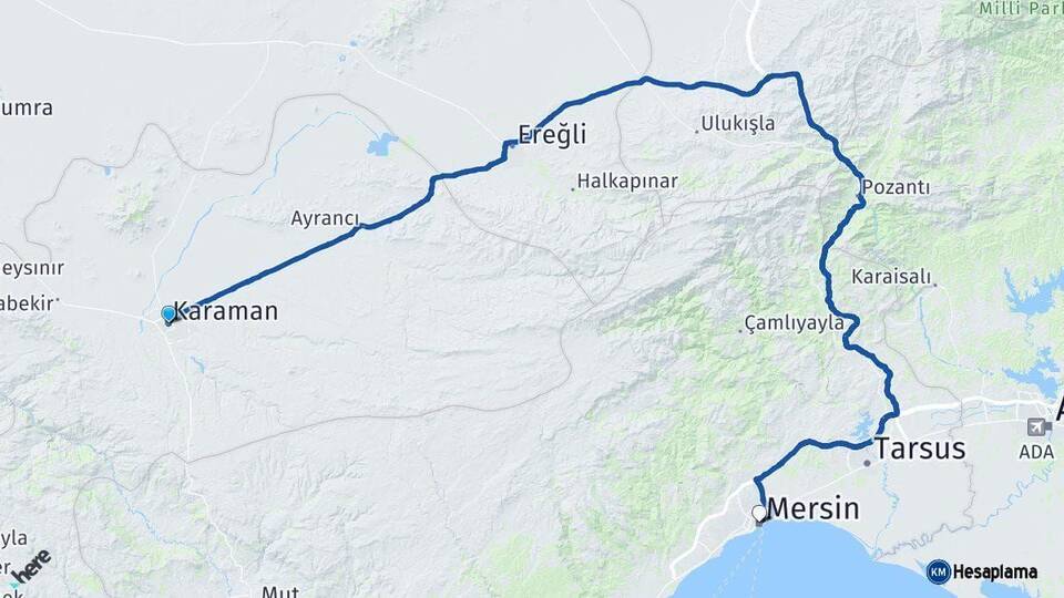 Karaman Mersin Arası Kaç Km - Yol Haritası