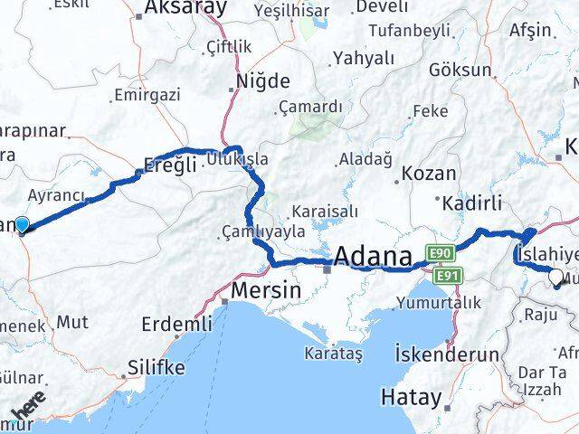 Karaman Musabeyli Kilis Arası Kaç Km - Yol Haritası