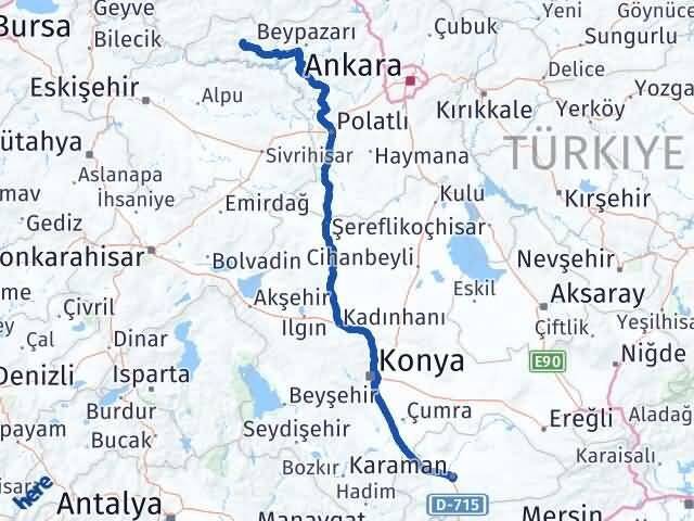 Karaman Nallıhan Ankara Arası Kaç Km - Yol Haritası