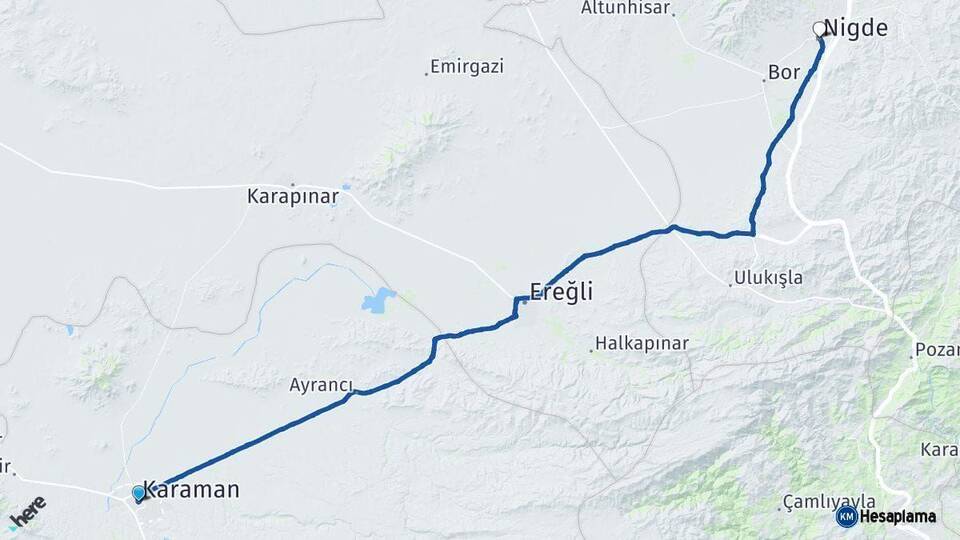 Karaman Niğde Arası Kaç Km - Yol Haritası