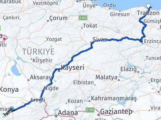 Karaman Ortahisar Trabzon Arası Kaç Km - Yol Haritası
