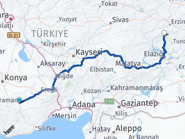 Karaman Ovacık Tunceli Arası Kaç Km - Yol Haritası