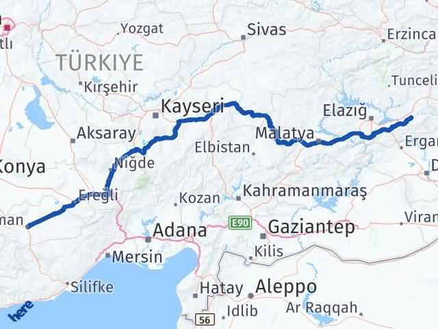 Karaman Palu Elazığ Arası Kaç Km - Yol Haritası