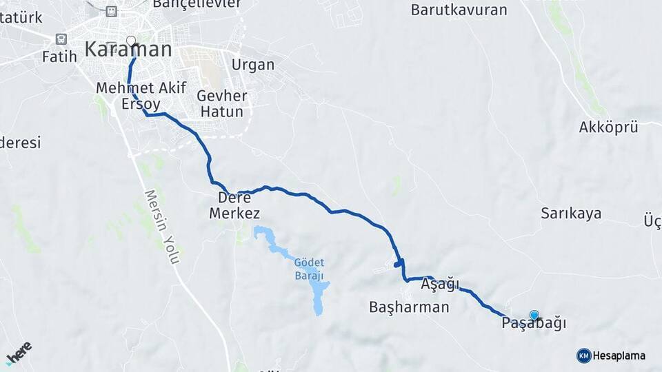 Paşabağı Karaman Arası Kaç Km - Yol Tarifi