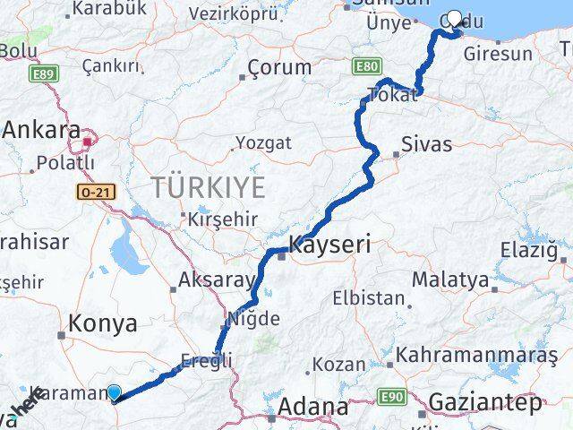 Karaman Perşembe Arası Kaç Km - Yol Tarifi