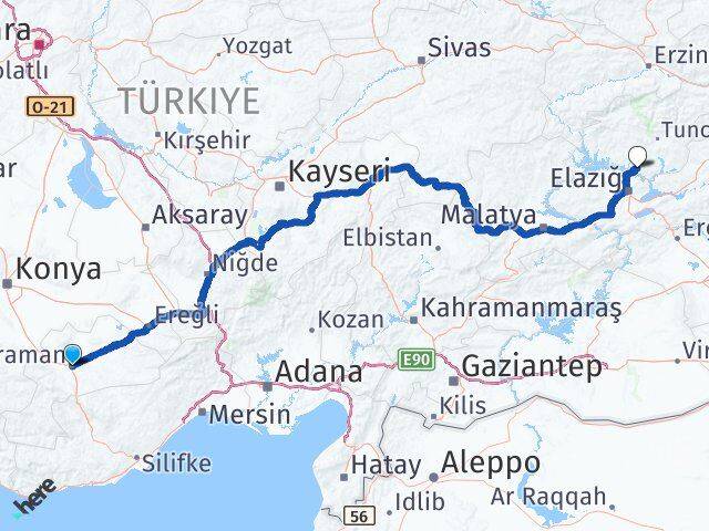 Karaman Pertek Tunceli Arası Kaç Km - Yol Haritası