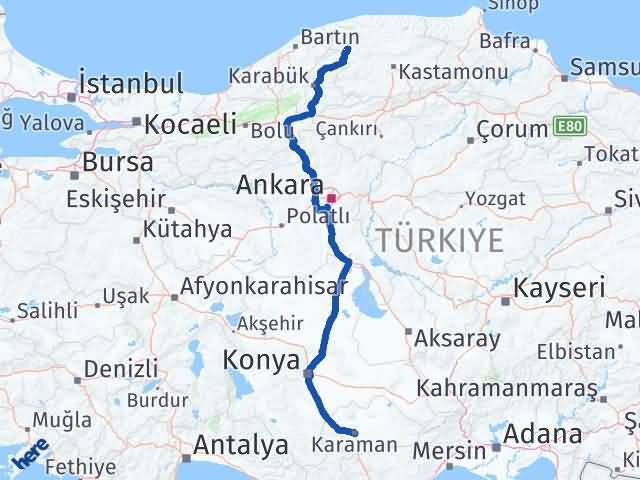 Karaman Pınarbaşı Kastamonu Arası Kaç Km - Yol Haritası