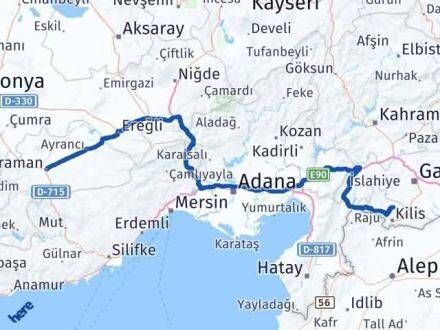 Karaman Polateli Kilis Arası Kaç Km - Yol Haritası