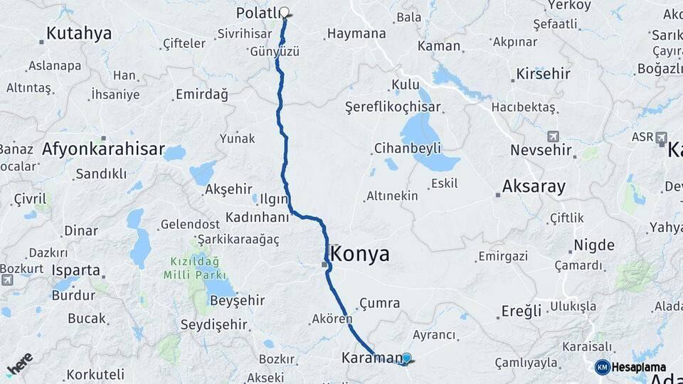 Karaman Polatlı Ankara Arası Kaç Km - Yol Haritası