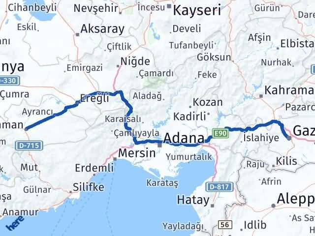 Karaman Şahinbey Gaziantep Arası Kaç Km - Yol Haritası