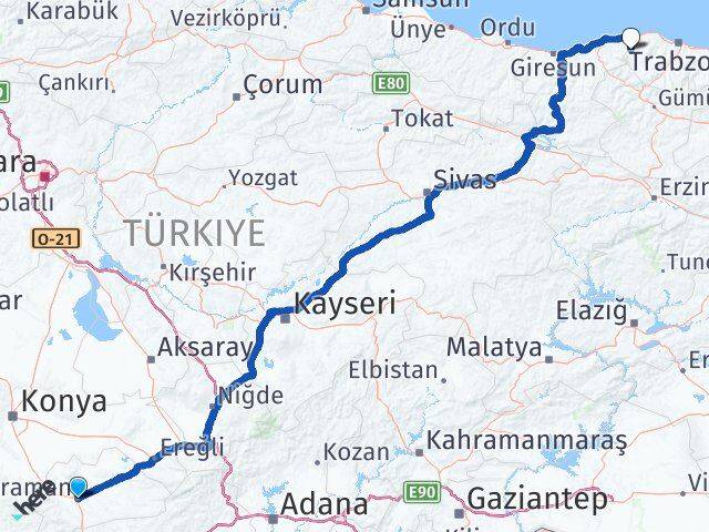 Karaman Şalpazarı Trabzon Arası Kaç Km - Yol Haritası