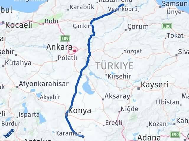 Karaman Saraydüzü Sinop Arası Kaç Km - Yol Haritası