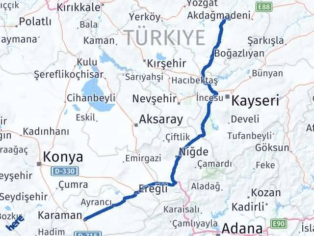 Karaman Saraykent Yozgat Arası Kaç Km - Yol Haritası