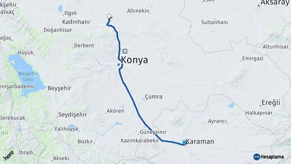Karaman Sarayönü Konya Arası Kaç Km - Yol Haritası