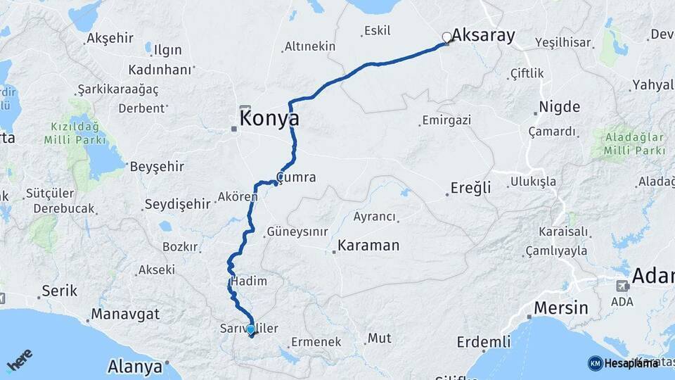 Sarıveliler Aksaray Arası Kaç Km - Yol Tarifi