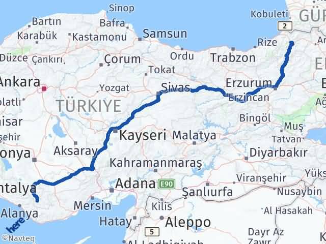 Karaman Sarıveliler Artvin Arası Kaç Km - Yol Haritası