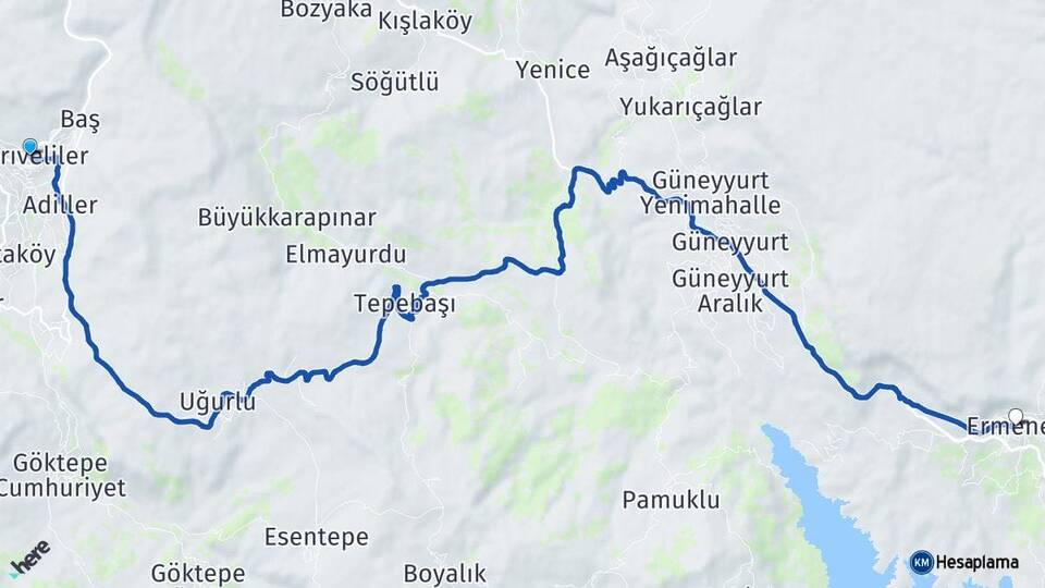 Karaman Sarıveliler Ermenek Arası Kaç Km - Yol Haritası