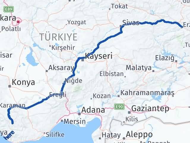 Karaman Sarıveliler Erzincan Arası Kaç Km - Yol Haritası