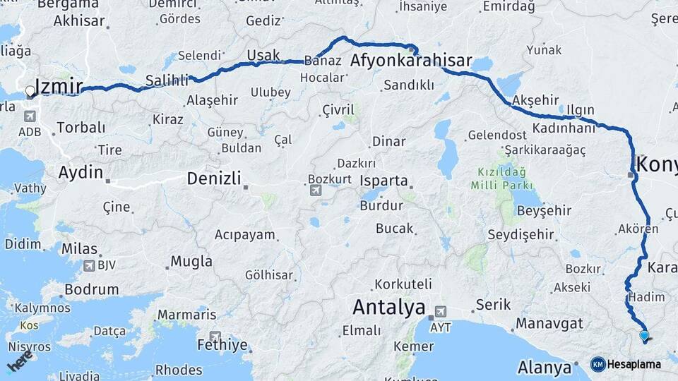Karaman Sarıveliler İzmir Arası Kaç Km - Yol Haritası