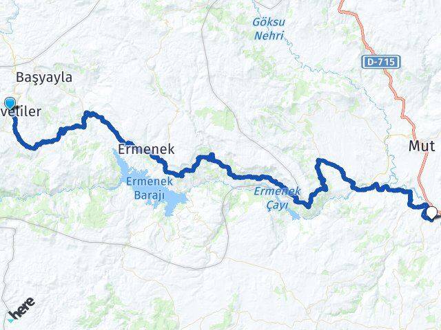 Karaman Sarıveliler Mut Mersin Arası Kaç Km - Yol Haritası