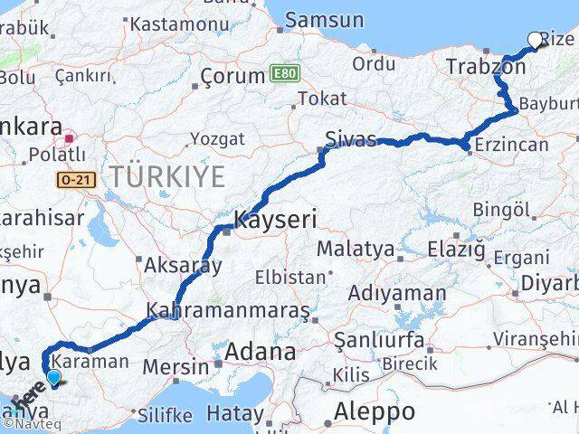 Karaman Sarıveliler Rize Arası Kaç Km - Yol Haritası