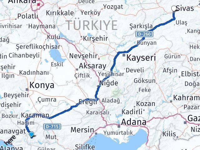 Karaman Sarıveliler Sivas Arası Kaç Km - Yol Haritası