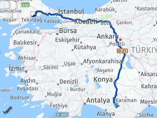 Karaman Sarıveliler Tekirdağ Arası Kaç Km - Yol Haritası