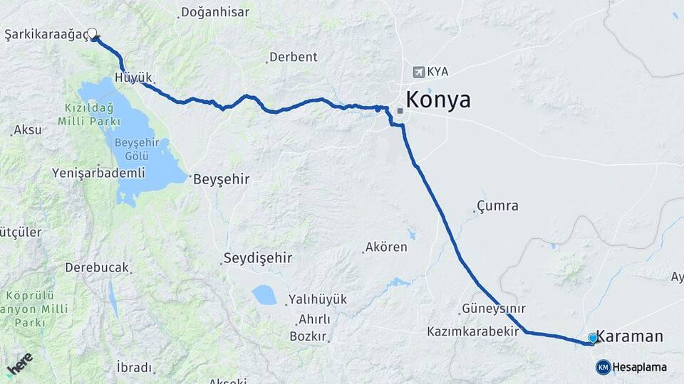 Karaman Şarkikaraağaç Isparta Arası Kaç Km - Yol Haritası