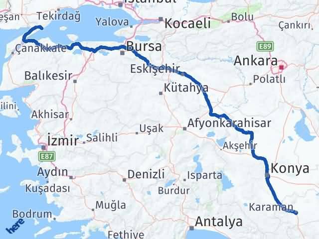 Karaman Şarköy Tekirdağ Arası Kaç Km - Yol Haritası