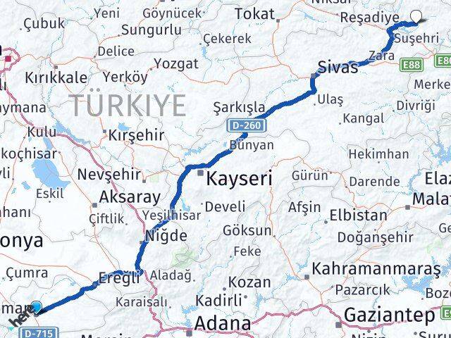 Karaman Şebinkarahisar Giresun Arası Kaç Km - Yol Haritası