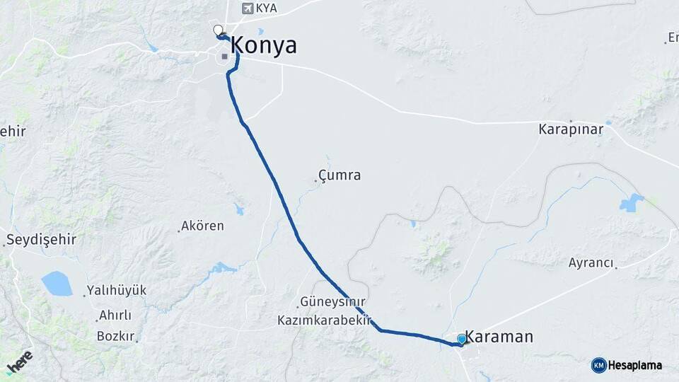 Karaman Selçuklu Konya Arası Kaç Km - Yol Haritası