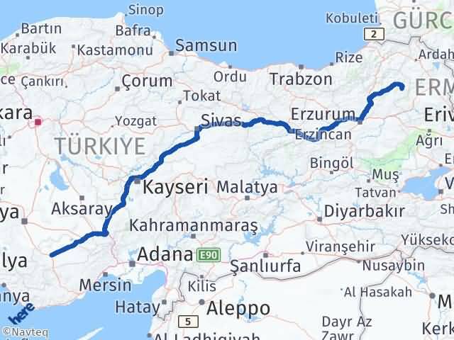 Karaman Şenkaya Erzurum Arası Kaç Km - Yol Haritası