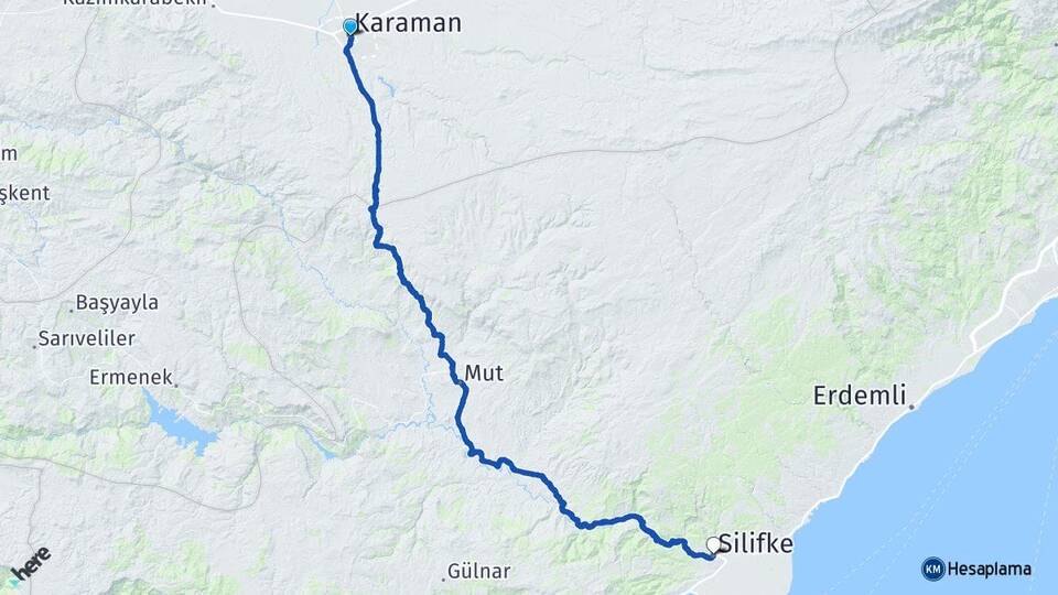 Karaman Silifke Mersin Arası Kaç Km - Yol Haritası