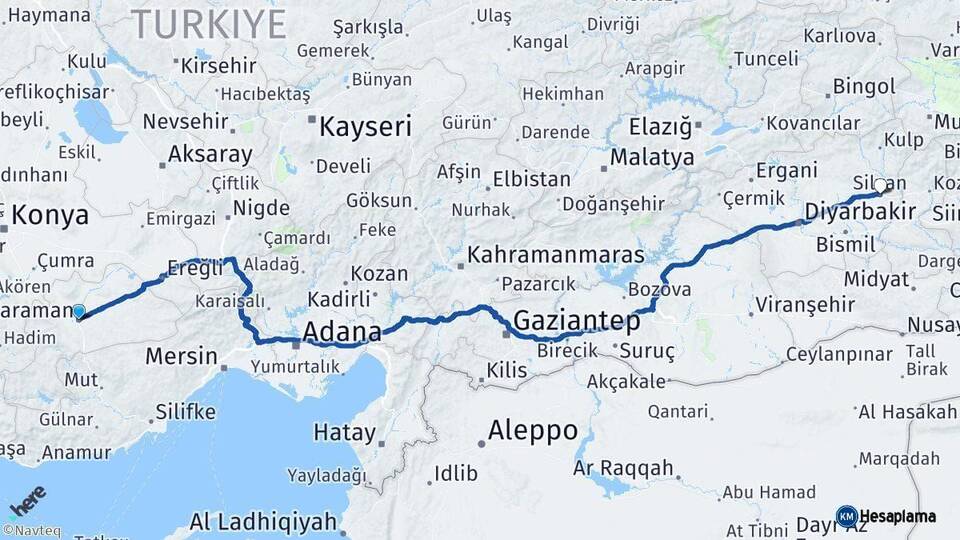 Karaman Silvan Diyarbakır Arası Kaç Km - Yol Haritası