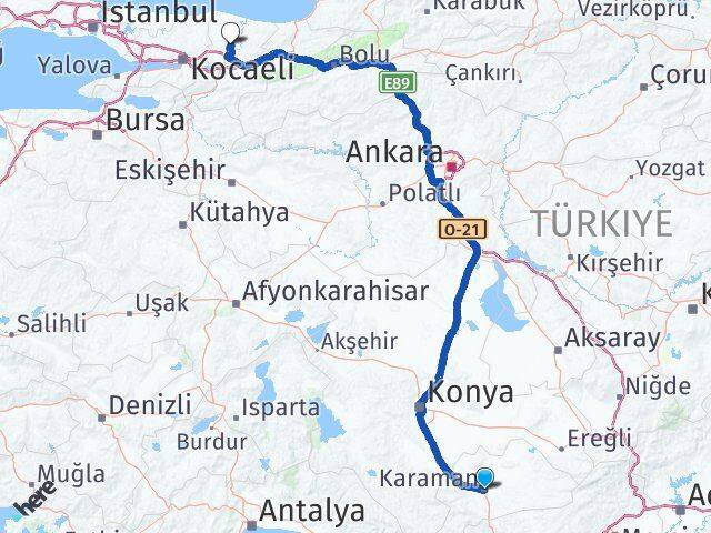Karaman Söğütlü Sakarya Arası Kaç Km - Yol Haritası