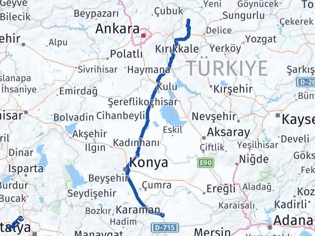 Karaman Sulakyurt Kırıkkale Arası Kaç Km - Yol Haritası