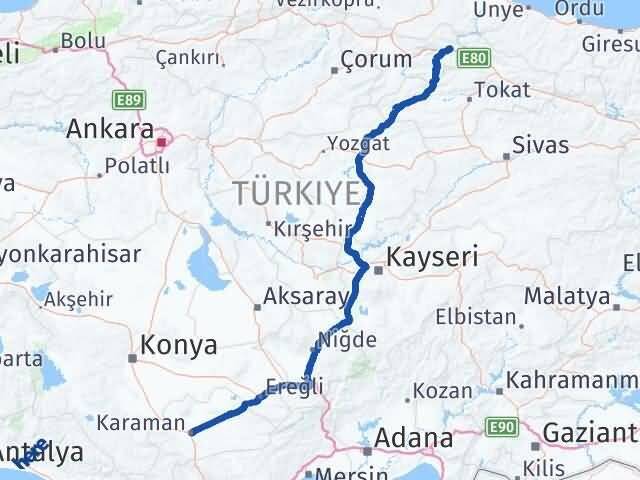 Karaman Taşova Amasya Arası Kaç Km - Yol Haritası
