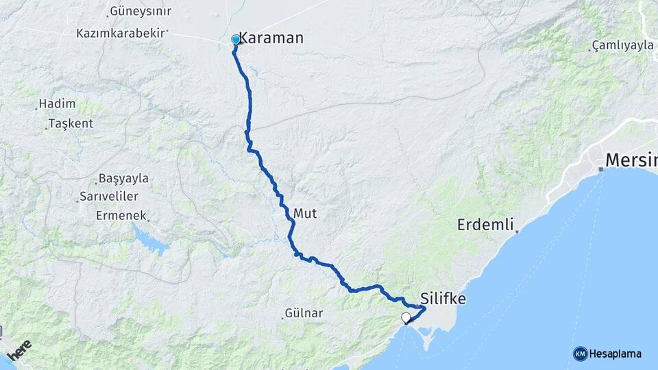 Karaman Taşucu Silifke Mersin Arası Kaç Km - Yol Haritası