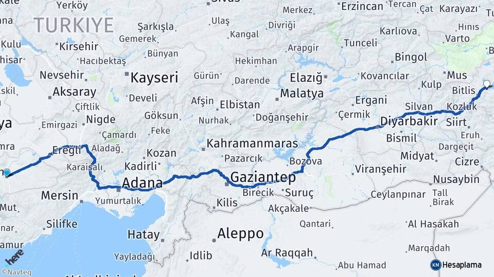 Karaman Tatvan Bitlis Arası Kaç Km - Yol Haritası