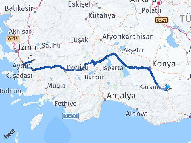 Karaman Tire İzmir Arası Kaç Km - Yol Haritası