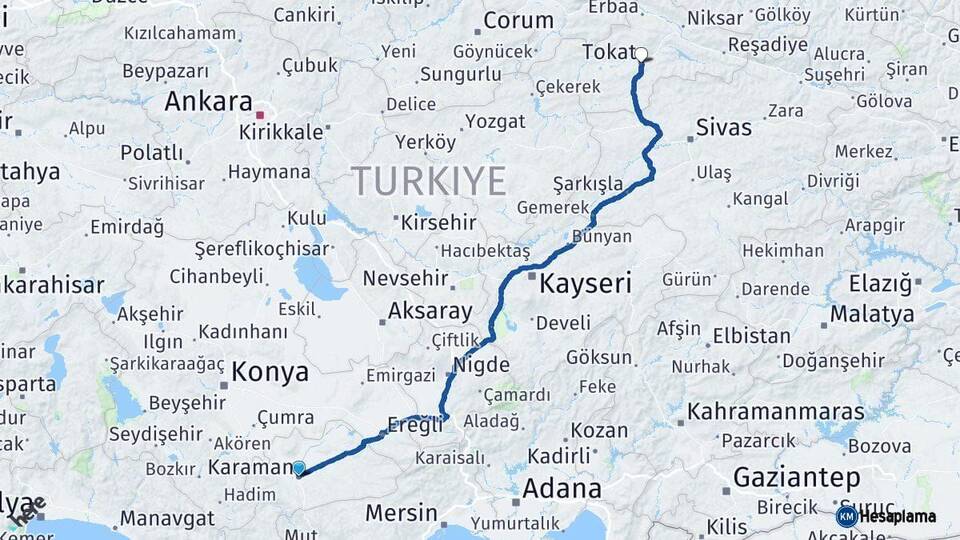 Karaman Tokat Arası Kaç Km - Yol Haritası