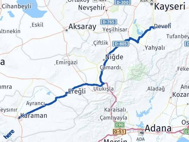 Karaman Tomarza Kayseri Arası Kaç Km - Yol Haritası