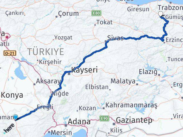 Karaman Torul Gümüşhane Arası Kaç Km - Yol Haritası