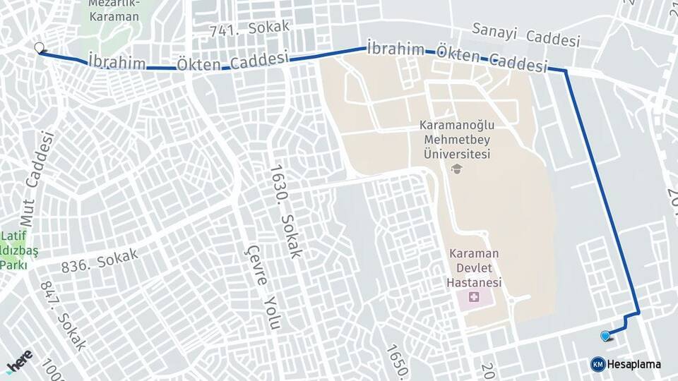 Üniversite Karaman Arası Kaç Km - Yol Tarifi